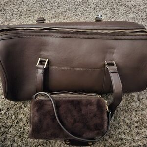 Elegant Brown Vegan Leather Tube Bag Set